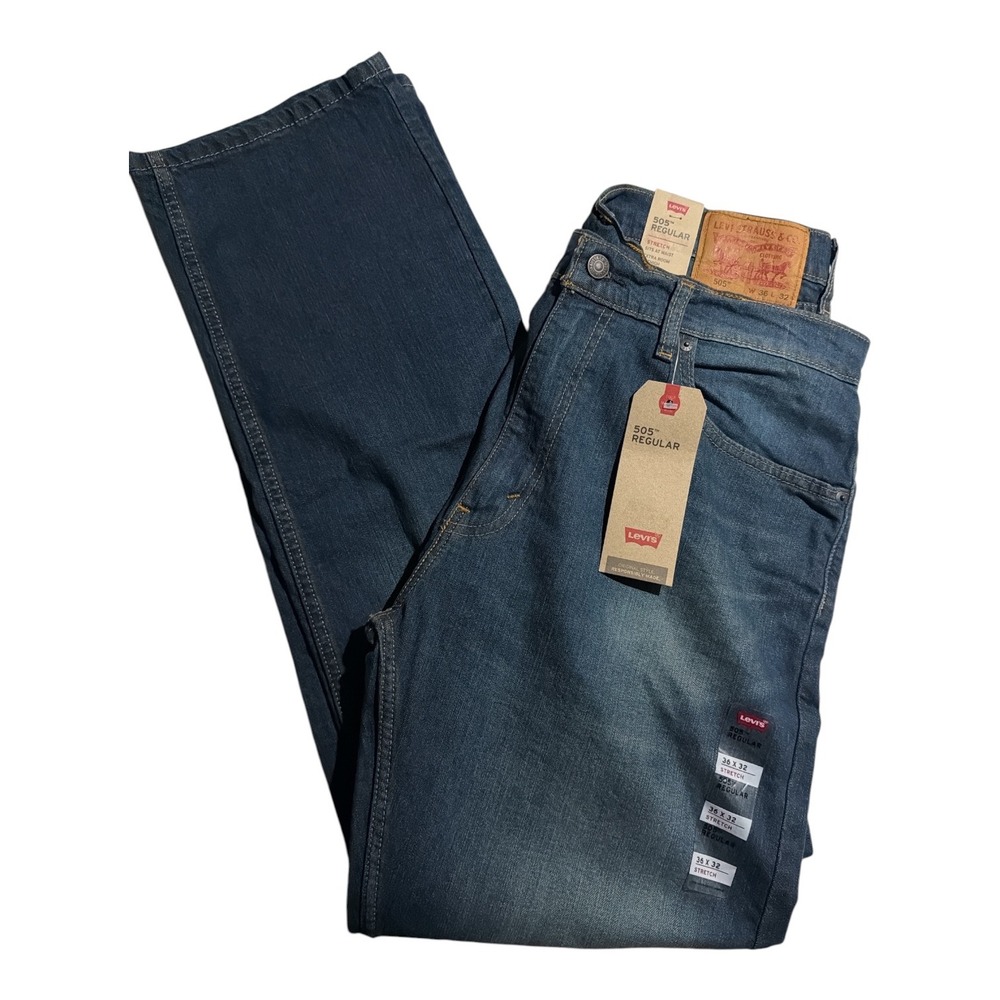 New with tag Levi's 505 straight leg denim blue jeans sit at waist stretch 36x32